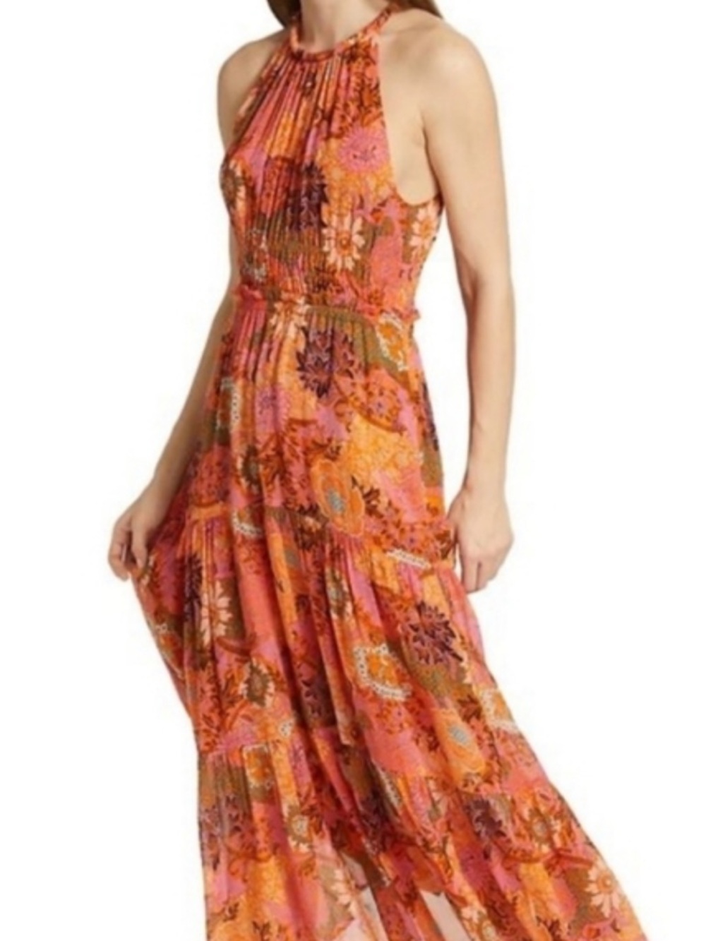 ALC orange and pink ruffle halter dress 8